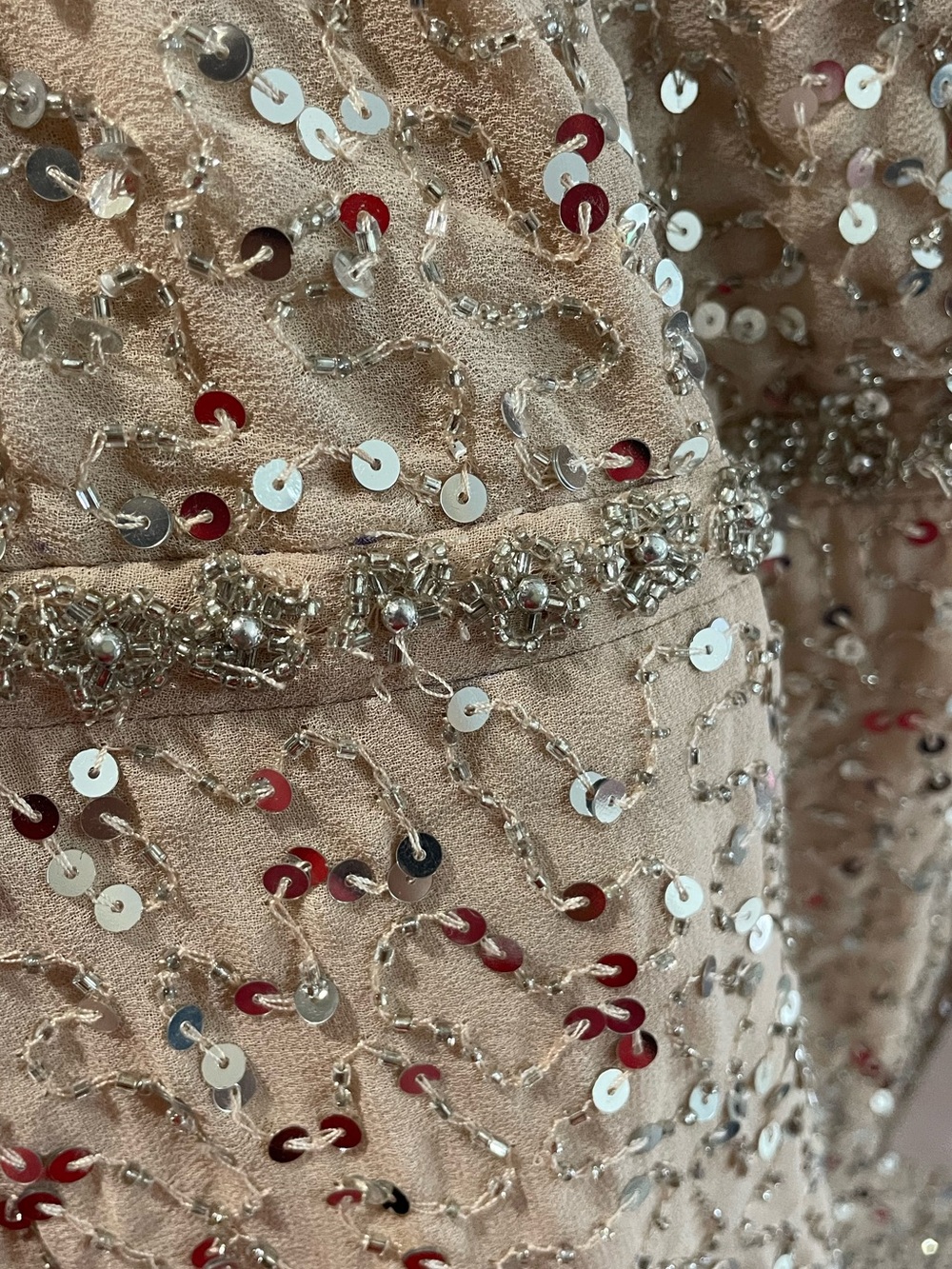 Embellished V-Neck Long Sleeve Midi Dress - Champagne - Picture 6 of 7
